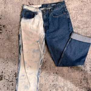 Hand bleached straight leg dark wash jeans!